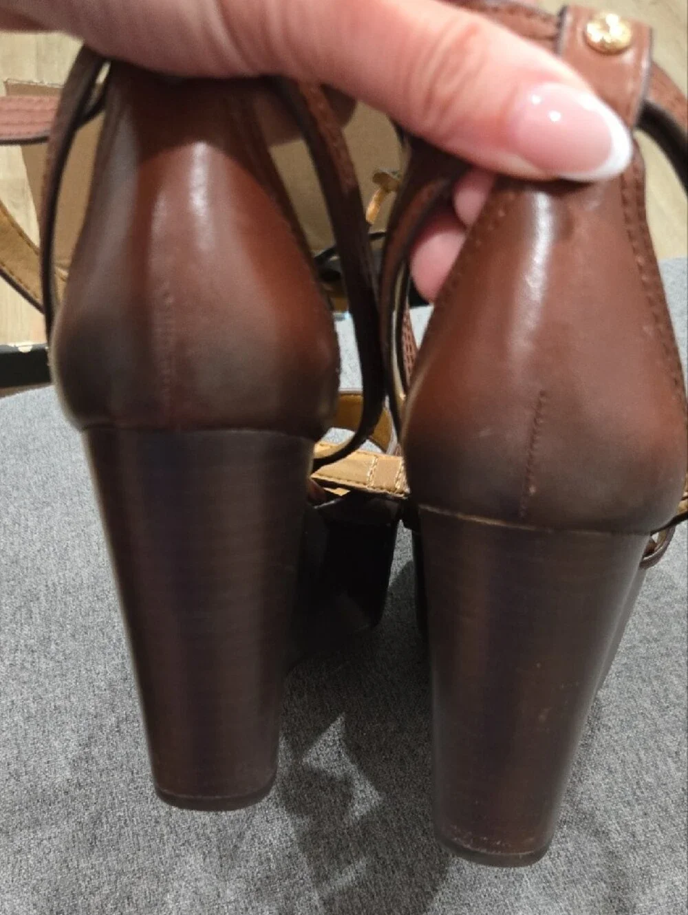 Coach Women's Brown Leather Crisscross Ankle-Strap Heels